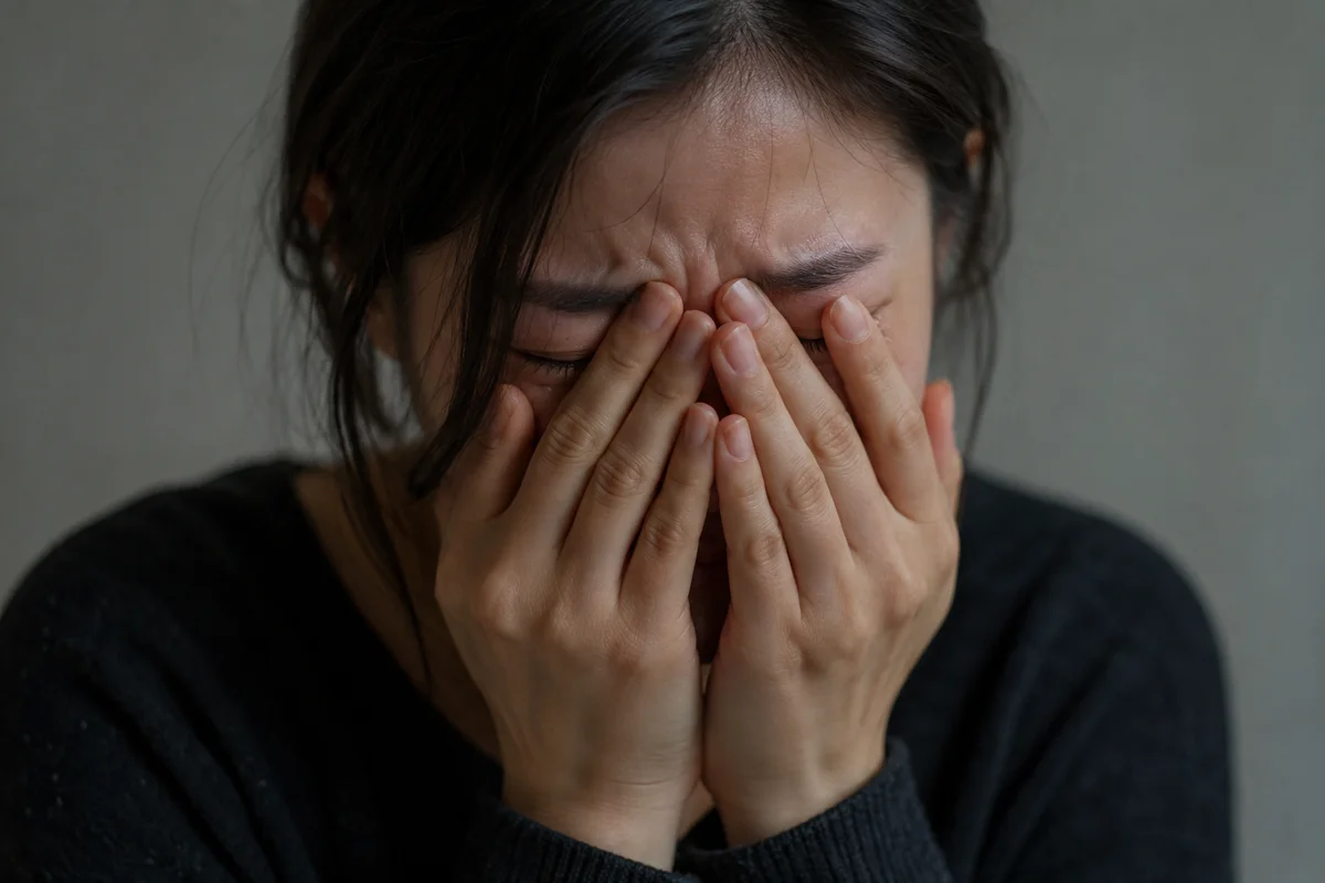 상속재산분할협의 등기 무효|얼굴을 감싸 쥐고 울고 있는 여성의 모습